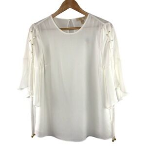 NWT Michael MK white w/gold metal flowy blouse, S